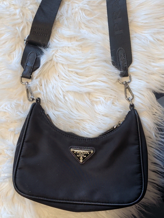 Prada Handbags - Prada Black Nylon Mini Shoulder Bag with Logo Plaque